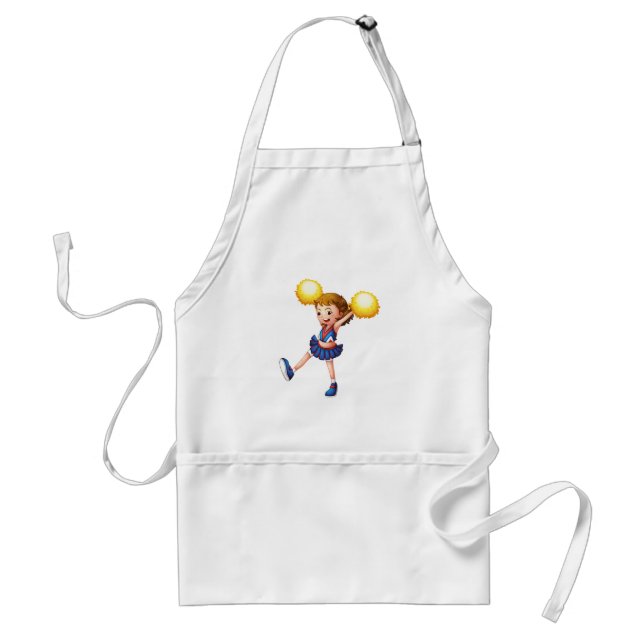 Happy Cheerleader Girl Gold Pom Poms Standard Apron (Front)