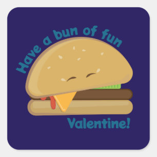 Happy Cheeseburger Valentine's Day Black Square Sticker