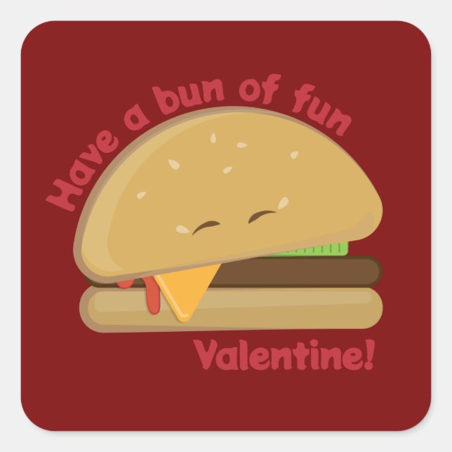 Happy Cheeseburger Valentine's Day Dark Red Square Sticker (Front)