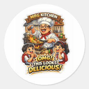Happy Chef Cooking Delicious Food Cartoon Sticker