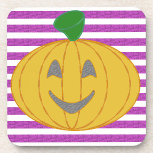 Happy Chic Modern Orange Pumpkin Purple Geometric Coaster