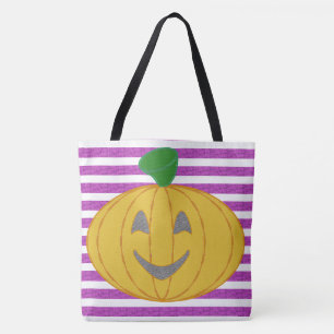 Happy Chic Modern Orange Pumpkin Purple Geometric Tote Bag