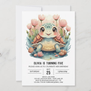 Happy Chic Turtle Girl Birthday Invitation