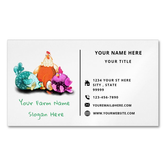 Happy Chickens Farm Funny Business Card Magnet (Front)