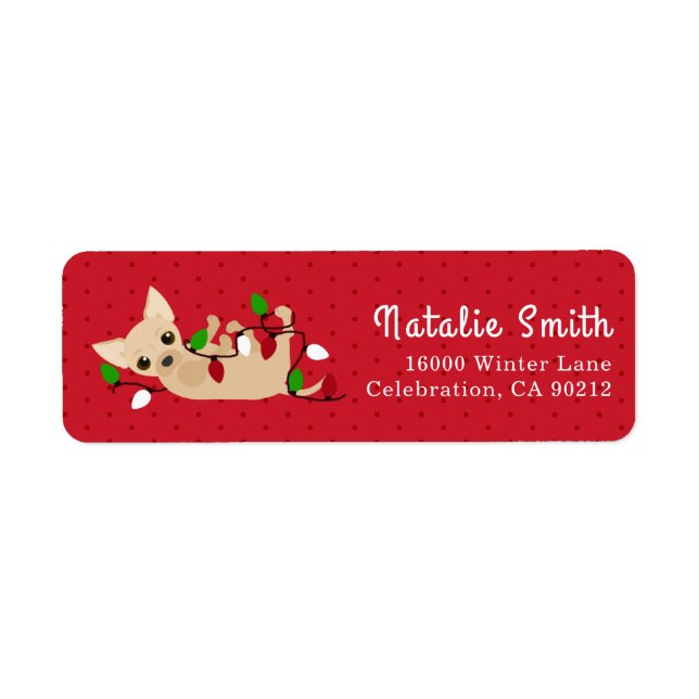 Happy Chihuahua Christmas Lights Red Return Address Label (Front)