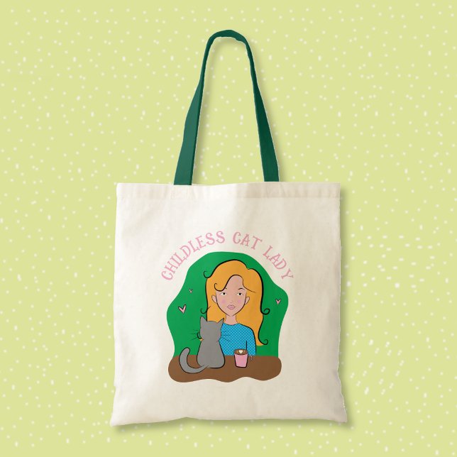 Happy Childless Cat Lady Tote Bag (Funny independent woman with cat tote bag .)