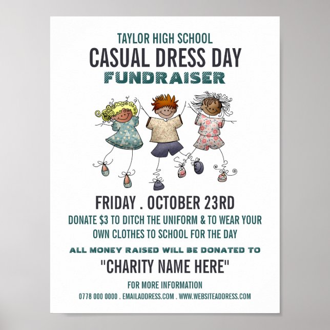 Happy Children, Casual Dress Day Fundraiser Advert Poster (Front)