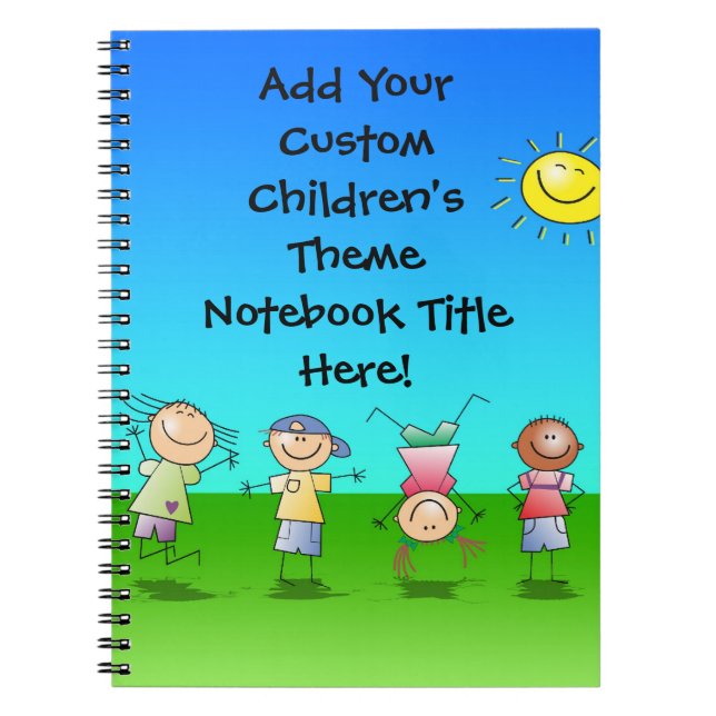 Happy Children Play in Sun, Kids Outdoors Notebook (Front)