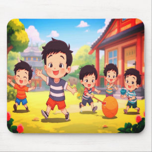Happy Children Playing in the Yard on Thick Laptop Mouse Pad