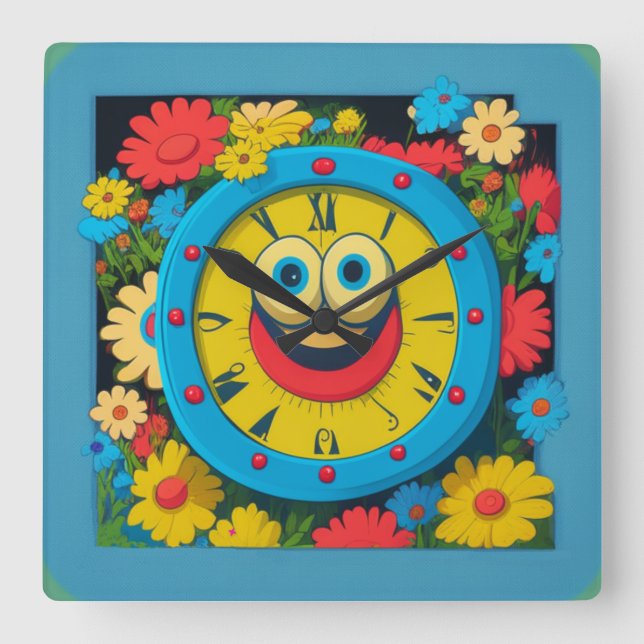 Happy children square wall clock (Front)