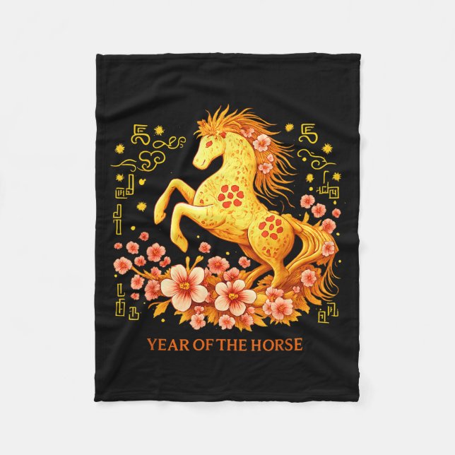 Happy Chinese Lunar New Year 2026 Year Of The Hors Fleece Blanket (Front)