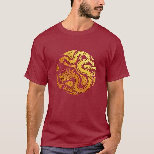 Happy Chinese Lunar New Year DRAGON Burgundy Red T-Shirt (Front)