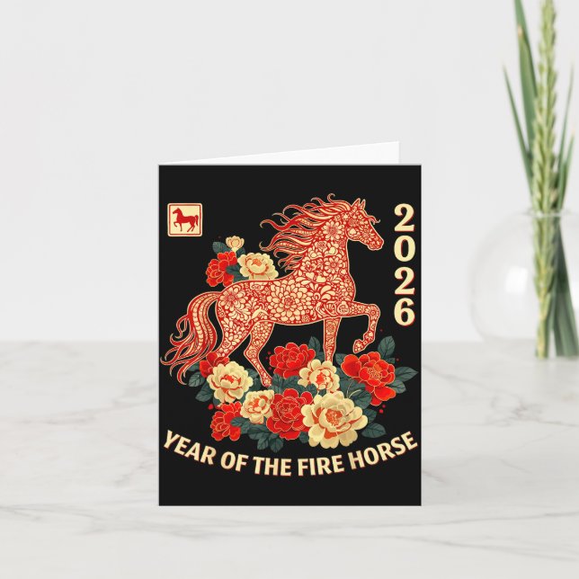 Happy Chinese Lunar New Year Of The Horse 2026 Kid Card (Front)