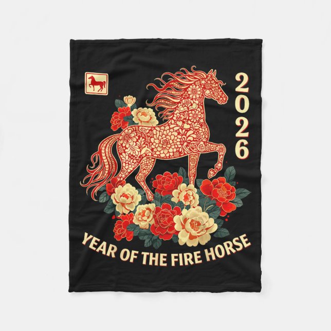 Happy Chinese Lunar New Year Of The Horse 2026 Kid Fleece Blanket (Front)