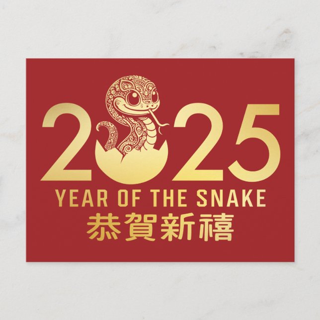 Happy Chinese Lunar Year of the Snake 2025 Holiday Postcard (Front)