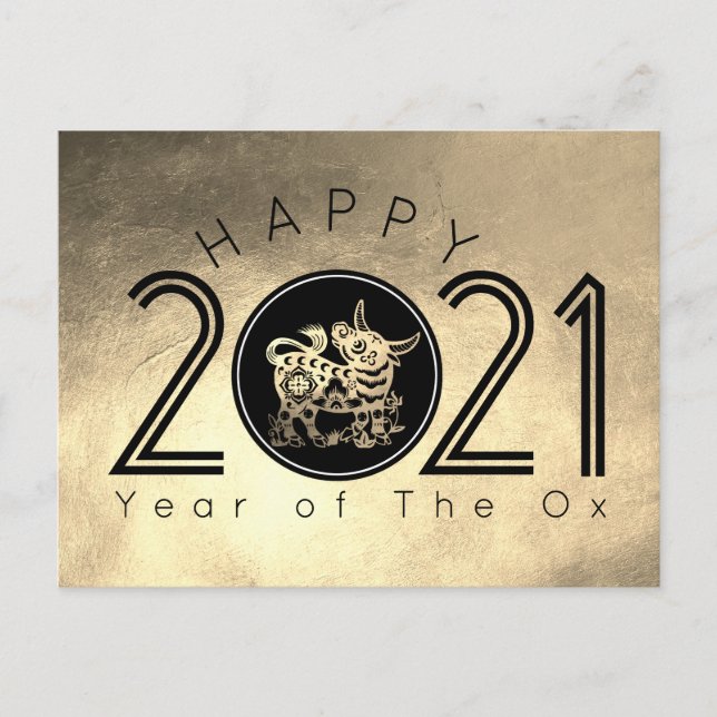 Happy Chinese Metal Ox New Year 2021 HpostC Holiday Postcard (Front)
