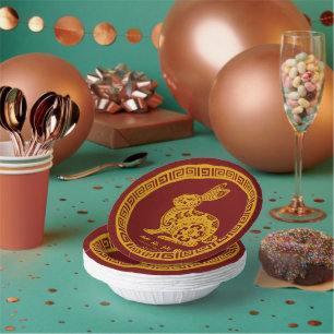 Happy Chinese New Year 2023 Rabbit Red Gold 7" Paper Plate