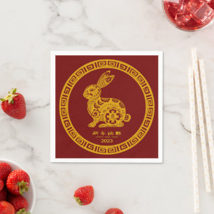 Happy Chinese New Year 2023 Rabbit  Red Gold Napkin