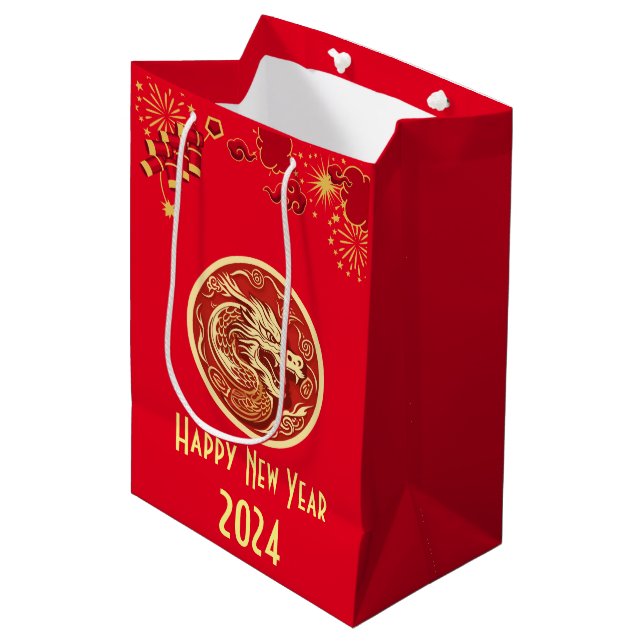 Happy Chinese New Year 2024 Dragon Medium Gift Bag (Front Angled)
