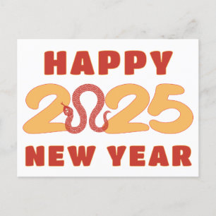 Happy Chinese New Year 2025 Lunar Snake Bold Text Holiday Postcard