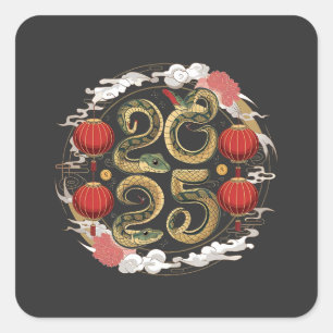 Happy Chinese New Year 2025 Snake Culture Square Sticker