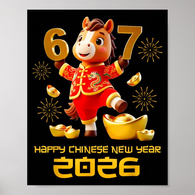 Happy Chinese New Year 2026 Funny Horse 6 7 Meme 6 Poster (Front)