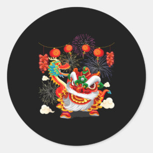 Happy Chinese New Year 2026 Lion Dance Lunar Festi Classic Round Sticker