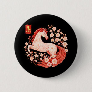 Happy Chinese New Year 2026 Lunar New Year Horse 6 Cm Round Badge