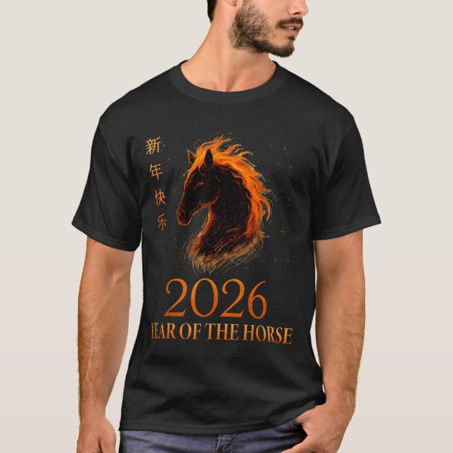 Happy Chinese New Year 2026 Year Of The Horse Flam T-Shirt (Front)