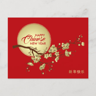 Happy Chinese New year - Cherry Blossom and Sun Holiday Postcard