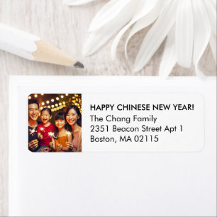 Happy Chinese New Year custom photo black & white Return Address Label