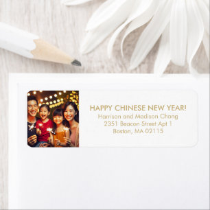 Happy Chinese New Year custom photo gold and white Return Address Label