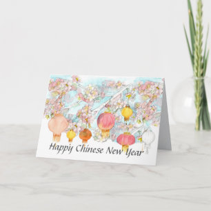 Happy Chinese New Year Lanterns Sakura Tree Card