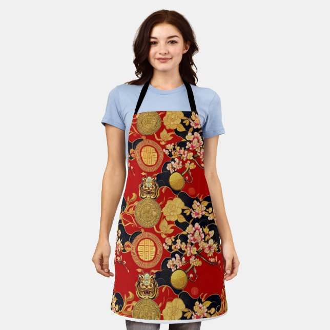 Happy Chinese New Year modern asian pattern Apron (Worn)