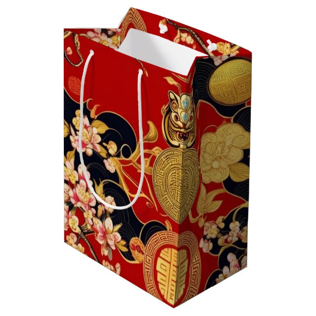 Happy Chinese New Year modern asian pattern Medium Gift Bag (Back Angled)