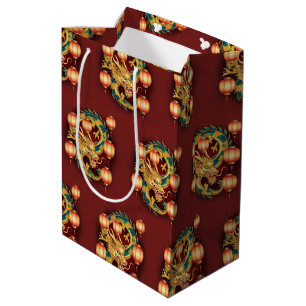 Happy Chinese New Year modern asian pattern Medium Gift Bag