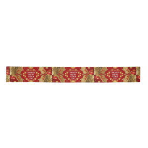 Happy Chinese New Year modern asian pattern Satin Ribbon