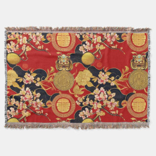 Happy Chinese New Year modern asian pattern Throw Blanket
