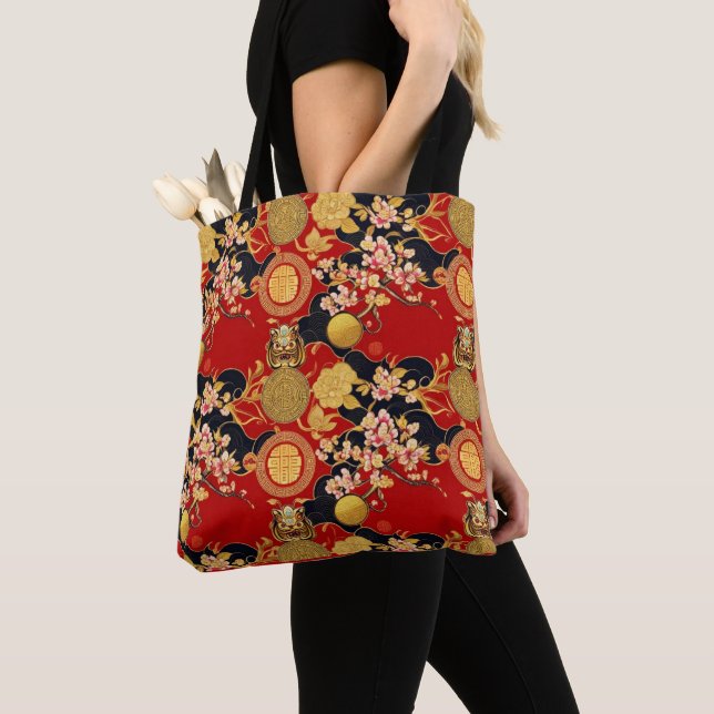 Happy Chinese New Year modern asian pattern Tote Bag (Close Up)