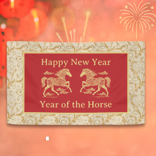 Happy Chinese New Year of Horse Elegant Gold Red Banner