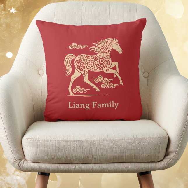 Happy Chinese New Year of Horse Elegant Gold Red  Cushion (Creator Uploaded)