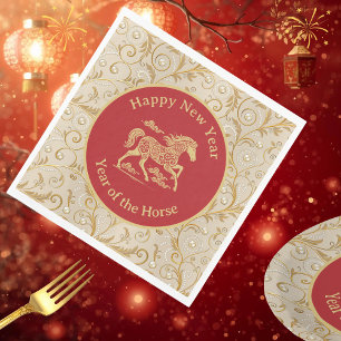 Happy Chinese New Year of Horse Elegant Gold Red  Napkin