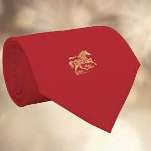 Happy Chinese New Year of Horse Elegant Gold Red  Tie