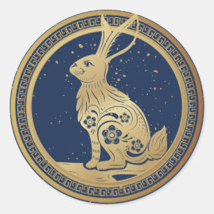 Happy Chinese New Year of Rabbit Blue Gold 2023  Classic Round Sticker