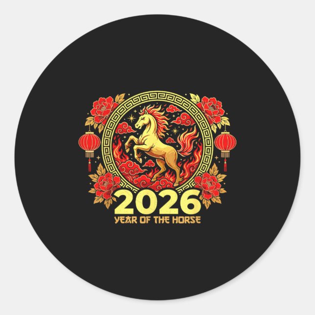 Happy Chinese New Year Of The Fire Horse Chinese Z Classic Round Sticker (Front)
