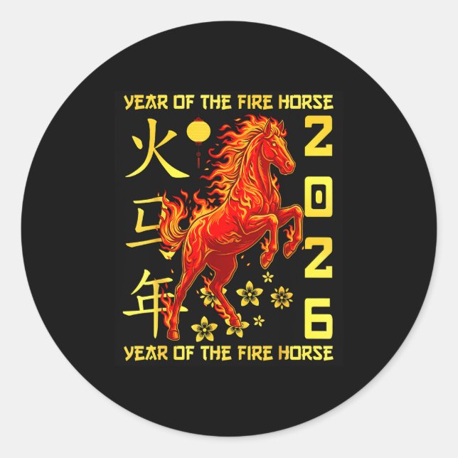 Happy Chinese New Year Of The Horse 2026 Lunar New Classic Round Sticker (Front)