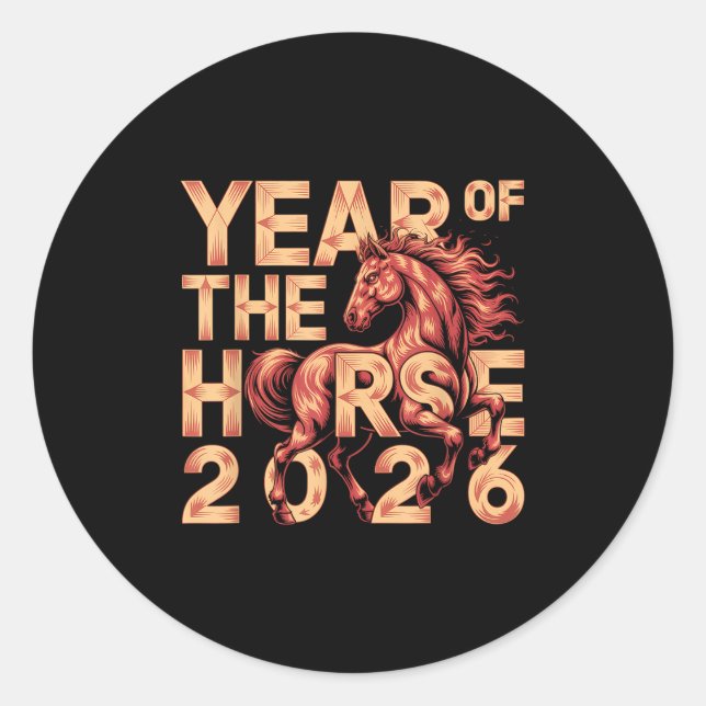 Happy Chinese New Year Of The Horse 2026 Lunar Zod Classic Round Sticker (Front)