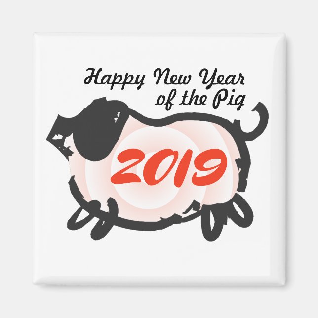 Happy Chinese New Year of The Pig square Magnet (Front)
