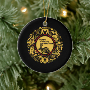 Happy Chinese New Year of the Rabbit Ceramic Ornament