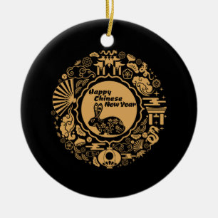 Happy Chinese New Year of the Rabbit Ceramic Ornament